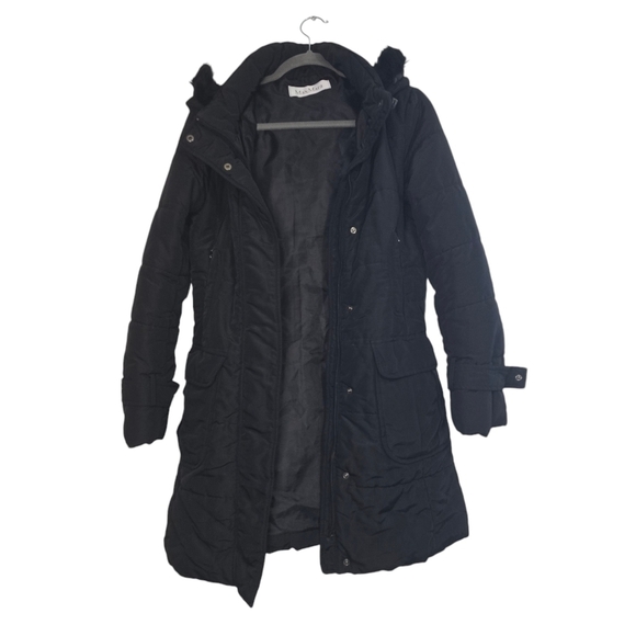 Max Mara Black Puffer Long Hooded Coat Faux fur hood winter Neutral - Picture 2 of 14